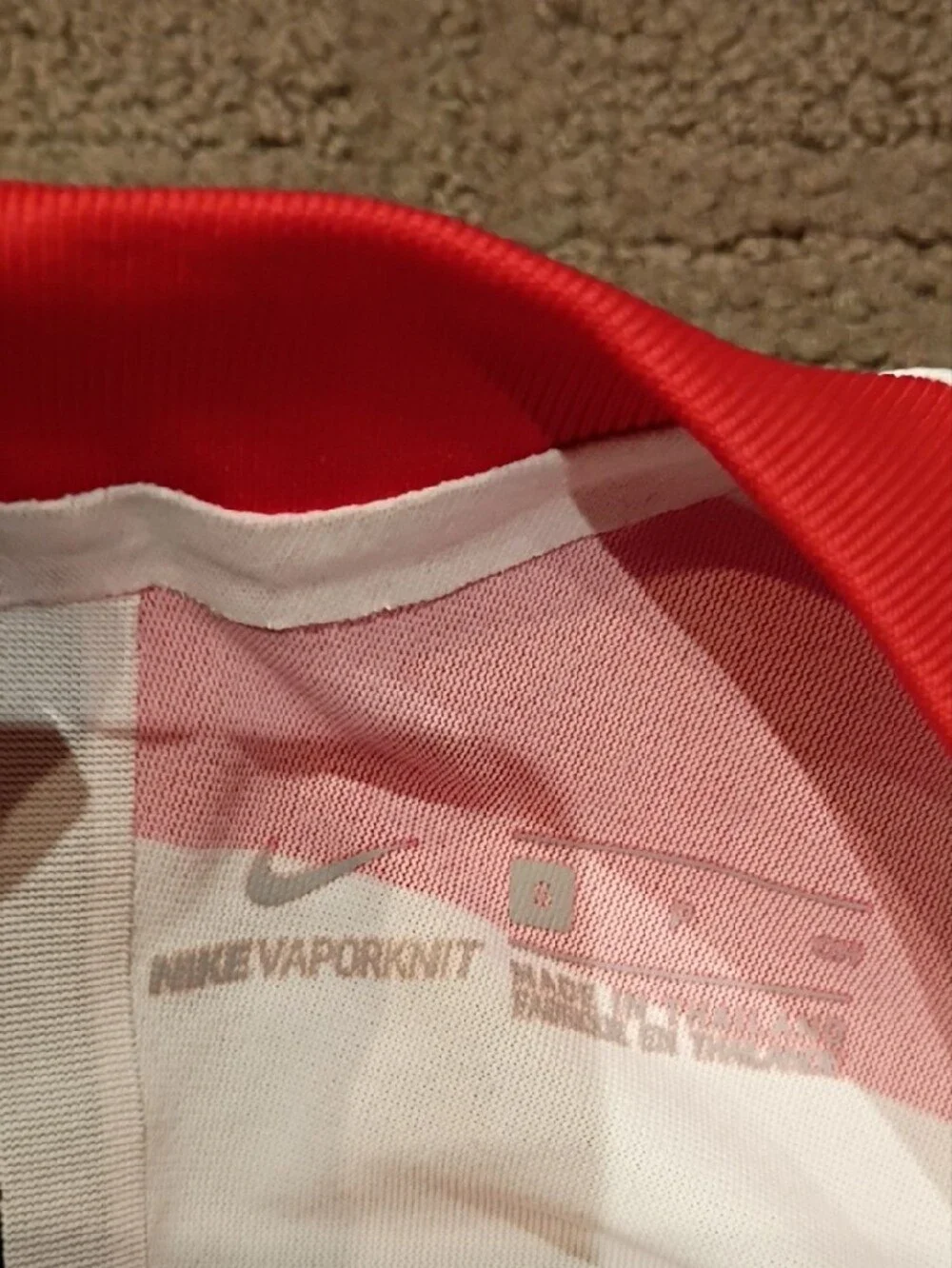 Nike Kids Red and White Striped Soccer Jersey with Club Crest